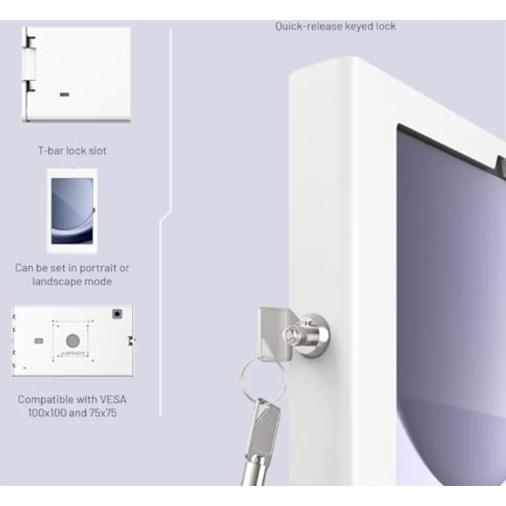 Compulocks Galaxy Tab A9+ Apex Wall Mount, verriegelbares Gehäuse aus Metall, weiß, für Samsung Galaxy Tab A9+ und A11+, Bildschirmgröße 11 Zoll – Bild 6