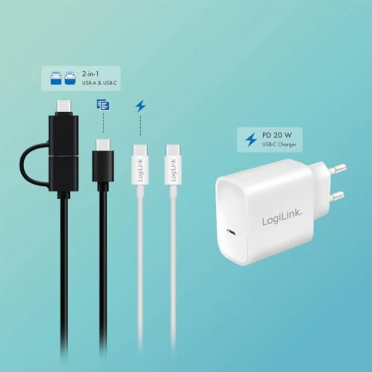 LogiLink UA0447 USB 3.2 Gen1 Hub mit 7-Ports, USB Typ A und C, Aluminium, mit EIN-/Ausschalter und 20 W PD Ladegerät – Bild 4