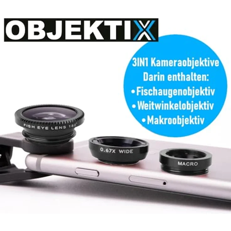 MAVURA OBJEKTIX Universal Handy Objektiv Set 3in1 Smartphone Linsen - Fisheye + Weitwinkel + Makro Kamera, schwarz - Preisvergleich – Bild 2