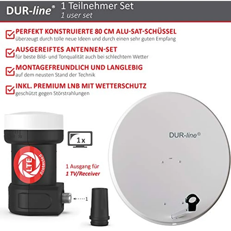 DUR-line MDA 80 Satellitenschüssel hellgrau + Single LNB – Bild 2