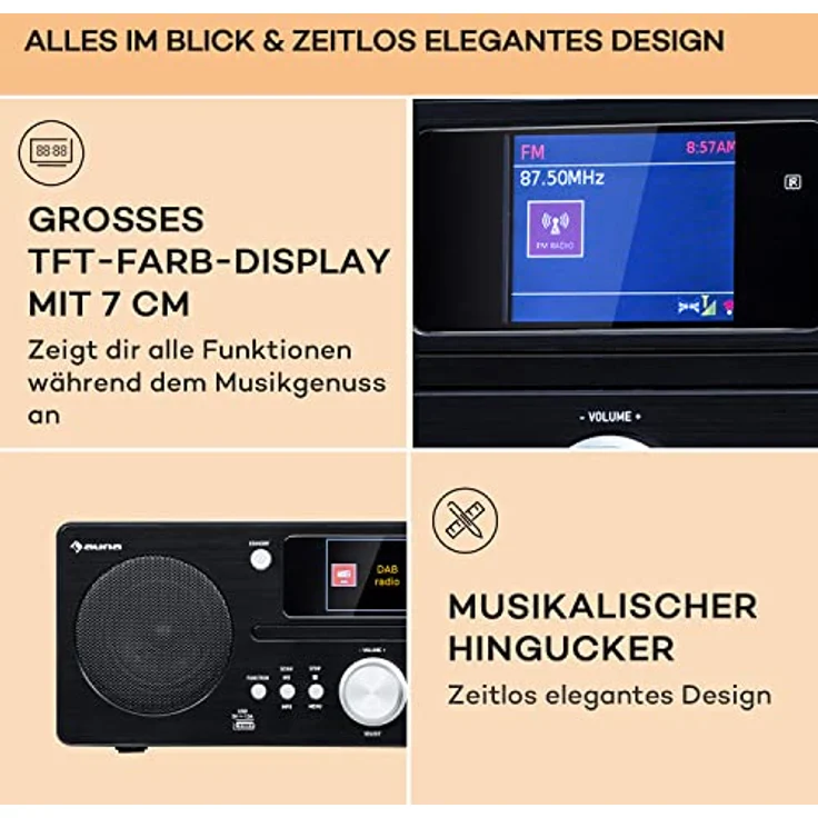 Auna Tragbares DAB Radio mit CD Player, Bluetooth, TFT Display, Klein - Küchenradio mit MP3, Digitalradio, Wecker und Fernbedienung – Bild 5
