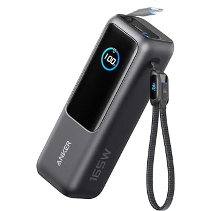 Anker Laptop Powerbank, 25.000mAh externer Akku mit 3X 100W USB-C Ports, Integriertes + einziehbares Kabel, Für iPhone 16/15, MacBook, Samsung - Schwarz – Bild 1