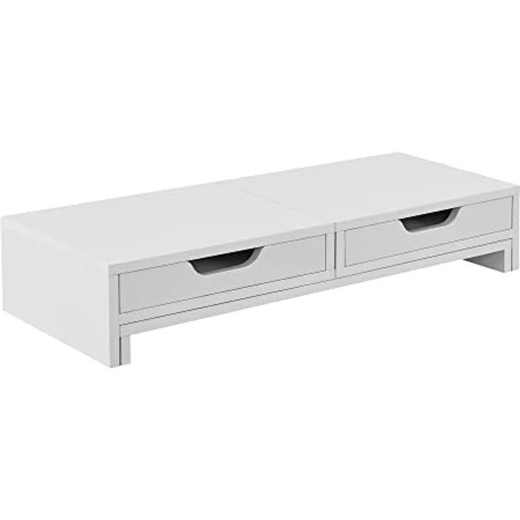 en.casa Marttila Monitorständer, Monitorerhöhung mit 2 Schubladen, 60x22x11cm, Weiß, ergonomische Bildschirmpositionierung, Platzsparend – Bild 3