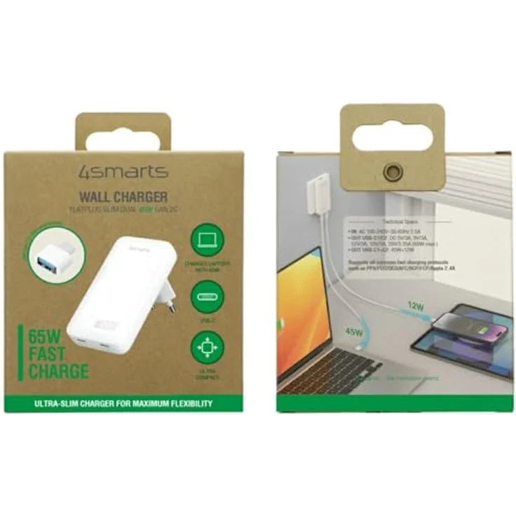 4smarts Netzladegerät FlatPlug Slim Dual 65W GaN 2C weiß - Effizientes Laden mit GaN-Technologie – Bild 4