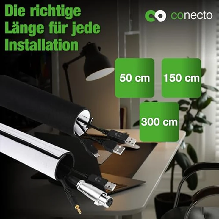 conecto Neopren Kabelschlauch mit Klettverschluss universell Kabelkanal Kabelmanagement Kabelorganizer Kabelführung schwarz-weiß, 1,5m – Bild 8