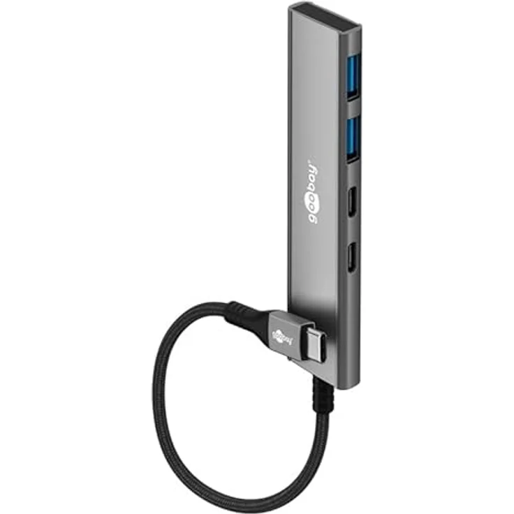 goobay USB-C Hub 76563, 4-Port 3.2 Adapter mit 5Gbit/s, 2x C und 2x A Ports, Slim Aluminium Design für MacBook, Windows, Laptop, Tablet & Smartphone – Bild 1