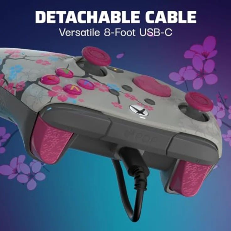 PDP Rematch - Blossom (Glow In Dark) Gamepad - Microsoft Xbox One, Xbox Series S, PC, Grau, Violett, programmierbare Rücktasten, Dual-Rumble-Motoren, integrierte Lautstärkeregler – Bild 8