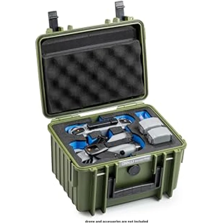 B & W International Transportkoffer für DJI Mini 5 Pro, extrem stabil, wasserdicht nach IP67, mit Hartschaumanlage und Deckeltasche, schwarz/blau – Bild 3