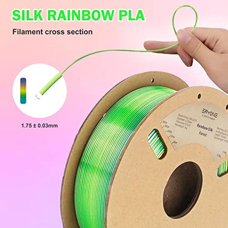 ERYONE Ultra Shiny Silk PLA Filament 1.75mm, Multicolor Rainbow Fast Color Gradient, 1kg Spule, hohe Druckqualität – Bild 5