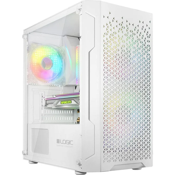 Logic Aramis Mini Tower, PC Gehäuse für mATX und Mini-ITX, Weiss, mit gehärtetem Glasfenster und Anti-Dust-Filter