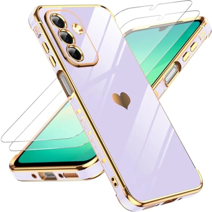 LeYi Handyhülle für Samsung Galaxy A26 5G, TPU Silikon mit Cute Herz Muster und Schutzfolie, lila, stoßfest und kratzfest mit Kameraschutz – Bild 1