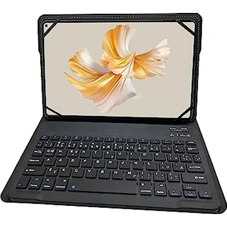 Lobwerk 2in1 Bluetooth Tastatur und Universaltasche für Tablets 9-11 Zoll, schwarze Schutzhülle mit Beleuchtung und magnetischem Verschluss