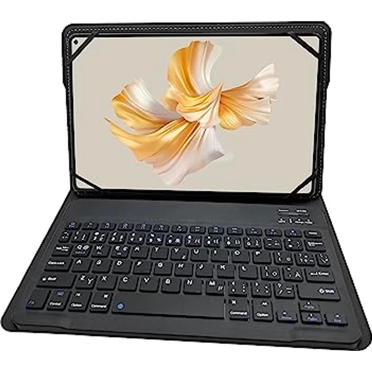Lobwerk 2in1 Bluetooth Tastatur und Universaltasche für Tablets 9-11 Zoll, schwarze Schutzhülle mit Beleuchtung und magnetischem Verschluss – Bild 1