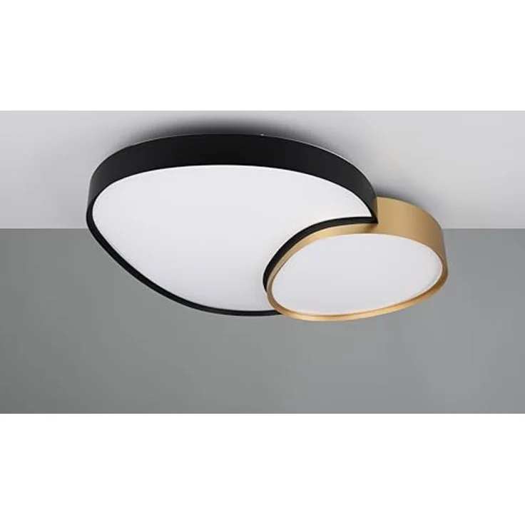 Trio Leuchten Deckenleuchte Rise 647519280, Metall Schwarz matt/Goldfarbig, inkl. 45 Watt LED, Fernbedienung, Dimmbar, Lichtfarbe einstellbar, Kunststoff Schirm Weiß – Bild 4