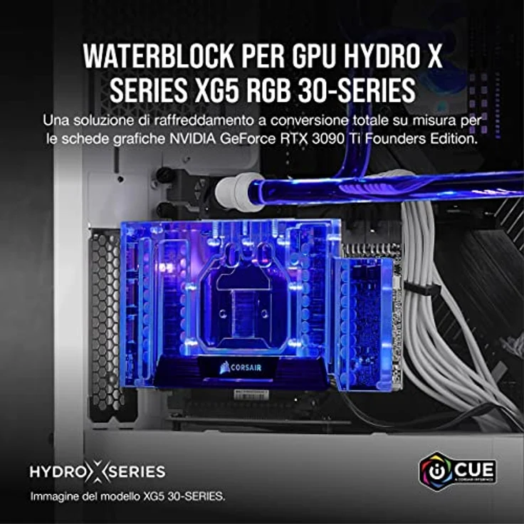 Corsair Hydro X Series XG5 RGB 3090 Ti Founders Edition GPU-Wasserkühler – Für NVIDIA GeForce RTX 3090 Ti FE (Vernickelte Kupferkühlplatte, Oberseite mit Sichtfenster) Schwarz – Bild 2