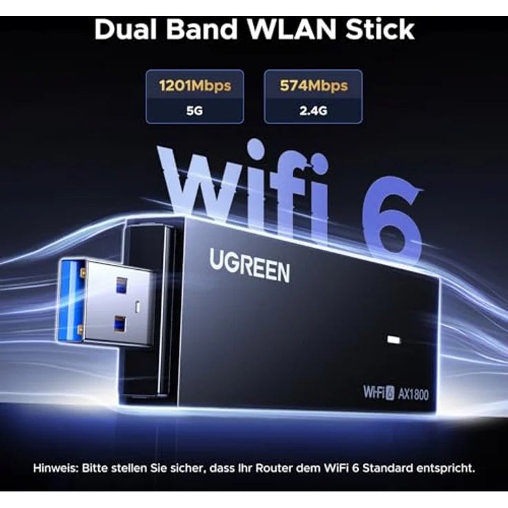 UGREEN USB WLAN Stick AX1800 WiFi 6, Dual Band WLAN Adapter für PC, 1201 Mbps (5GHz) + 574 Mbps (2,4GHz), einfache Installation, WPA3-Verschlüsselung – Bild 3