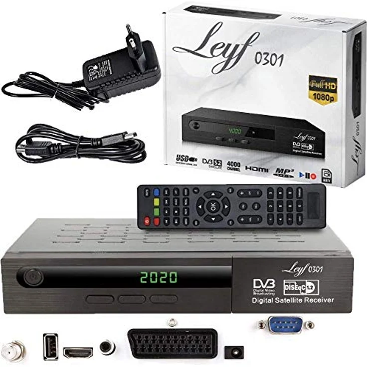 Leyf Satellite Receiver PVR Recording Function Digital Satellite Receiver (HDTV, DVB-S/DVB-S2, HDMI, SCART, 2X USB, Full HD 1080p) [Pre-Programmed for Astra, Hotbird and Türksat] + HDMI Cable – Bild 1