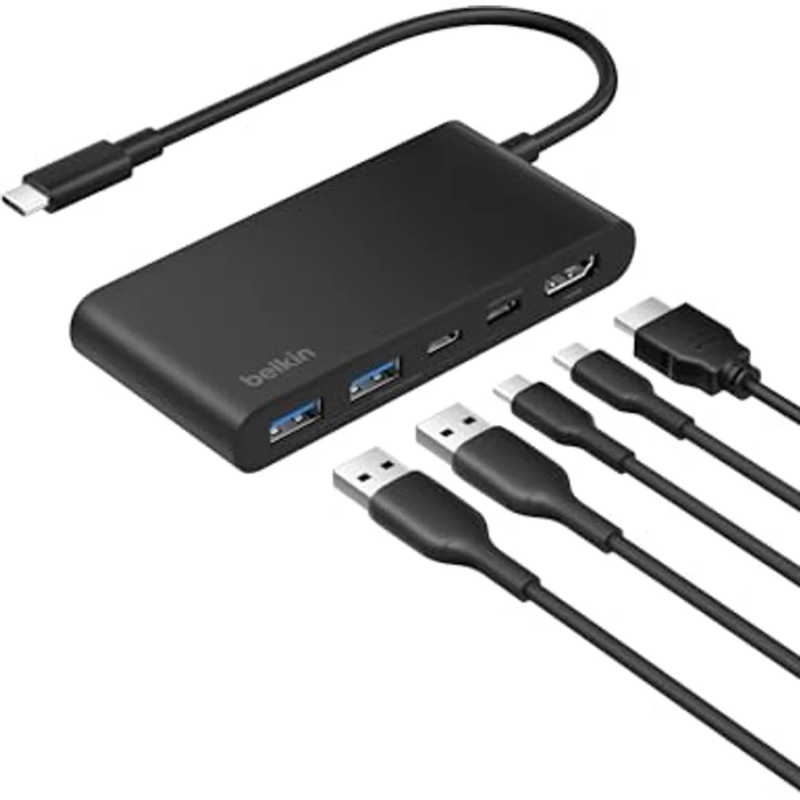 Belkin USB C Hub 5-in-1 Docking Station, 4K HDMI 60 Hz, 100 W Power Delivery, 5 Gbit/s Datentransfer, USB-C Adapter für MacBook, iPad Pro – Schwarz – Bild 1