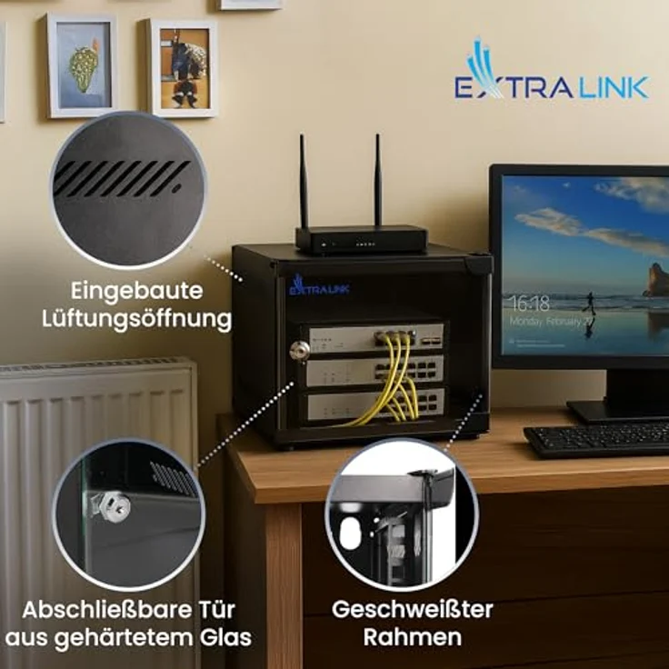 Extralink Netzwerkschrank 10 Zoll 6HE, Serverschrank mit 310 mm Tiefe, Traglast 30 kg, 180° Öffnung, Schwarz für Heimnetzwerk & IT-Geräte – Bild 2