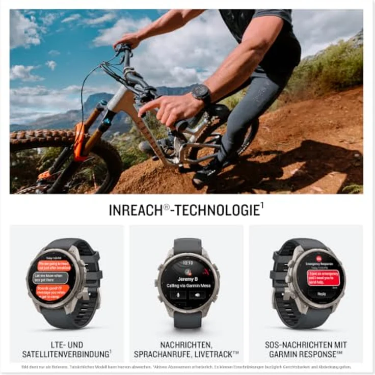 GARMIN fēnix 9 Pro - inReach, 47 mm Titan Smartwatch mit AMOLED Display, Titan Silikon, 22 mm, Graphit/Schwarz – Bild 4
