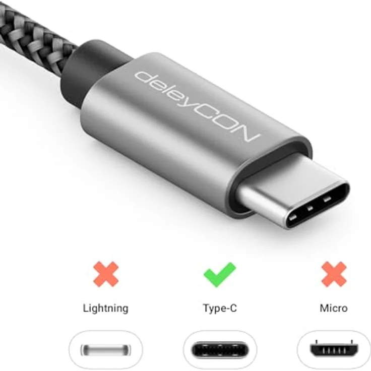 deleyCON 0,15m USB C Kabel 1x 90° Gewinkelt PD3.0, 60W Schnellladekabel in Spacegrau für iPhone 16/15 Pro Max, Samsung S24/S23/S22, Pixel, iPad Pro, MacBook Air, Switch, PS5 – Bild 6