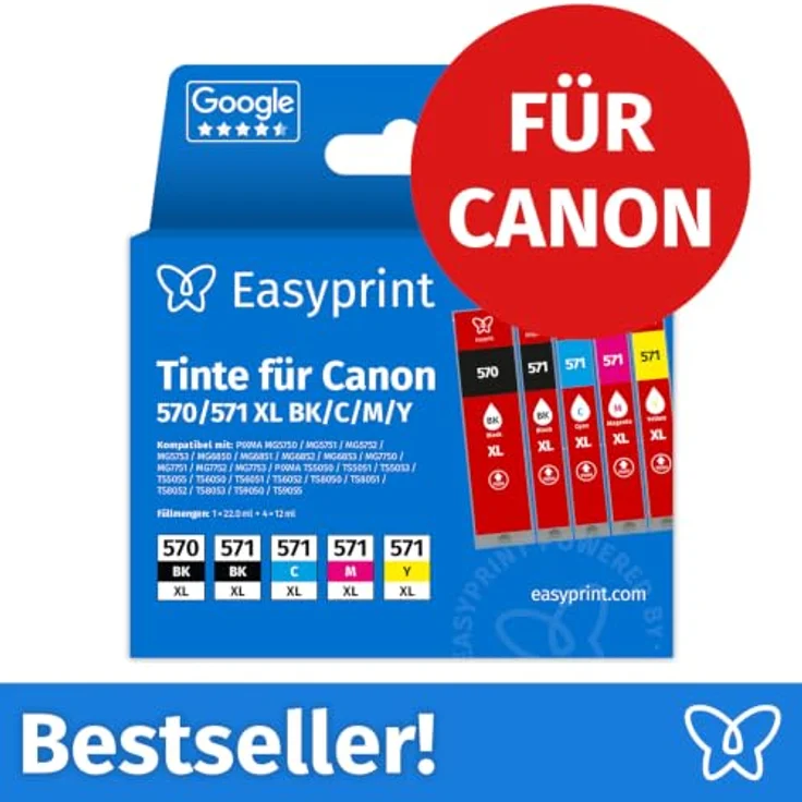Easyprint Tintenpatrone PGI 570 XL / CLI 571 XL, 6-tlg. Multipack in Schwarz, Cyan, Magenta, Gelb, hohe Seitenleistung und brillante Druckqualität – Bild 2