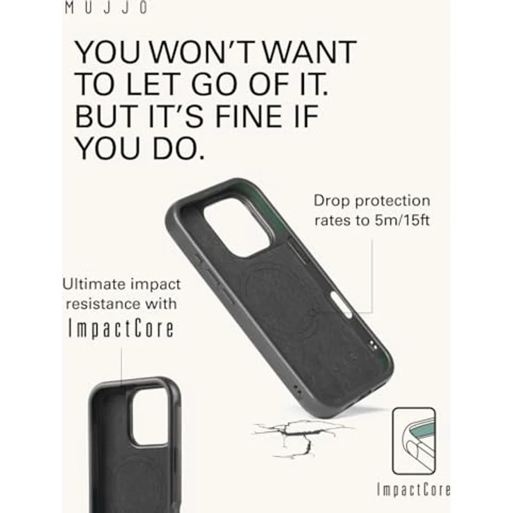 Mujjo Leather Shield Case iPhone 16 Pro Schwarz - Ultimative Schlagfestigkeit, Premium Velore Leder, MagSafe kompatibel – Bild 3