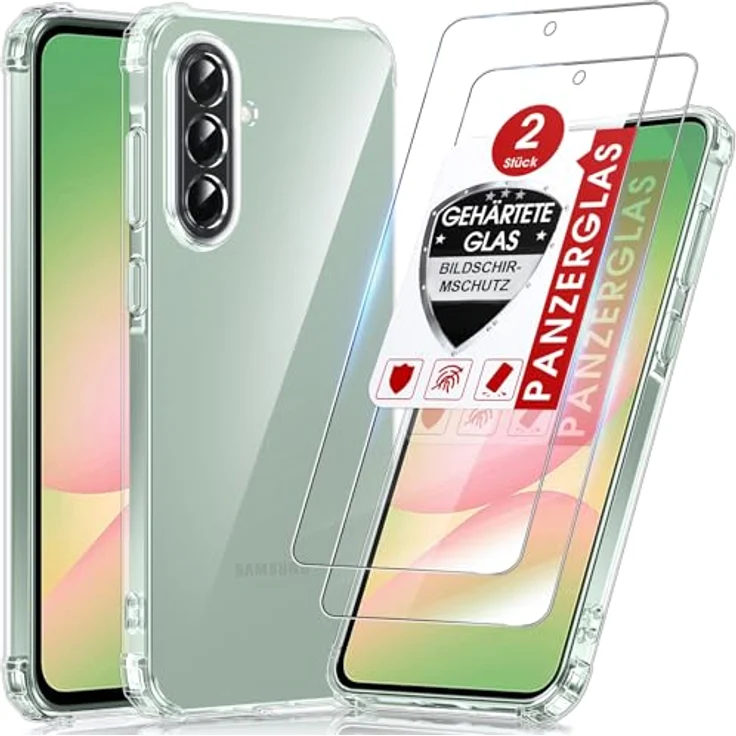 LeYi Transparent Hülle für Samsung Galaxy A56 5G, Weich TPU Silikon mit 2 Schutzfolien, Stoßfest und Dünn, Kameraschutz Crystal Clear Cover Case – Bild 1