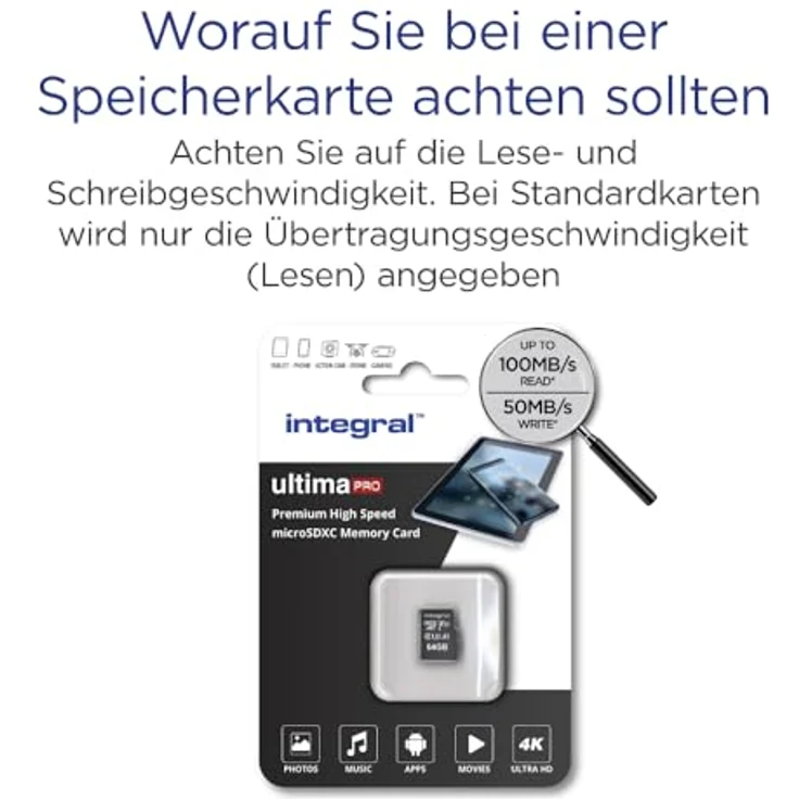 Integral Ultimapro - Memory Card 64 GB microSDHC-100 MB-s-Class 10 UHS-I U3- V30 + Adapter – Bild 4