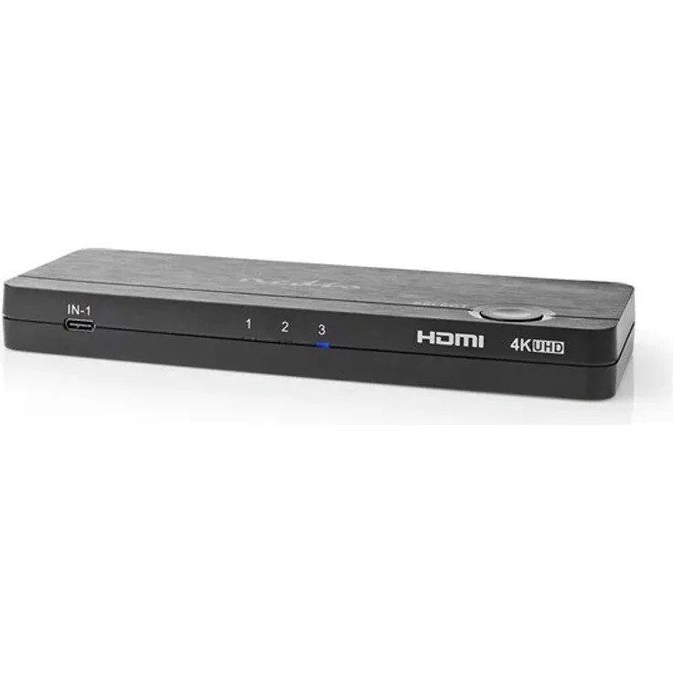 Nedis VCON6430AT, KVM-/Audio-/USB-Switch mit 3-Port-HDMI-Umschaltung, 4K @ 60 Hz, USB-C mit Power Delivery bis 100 W