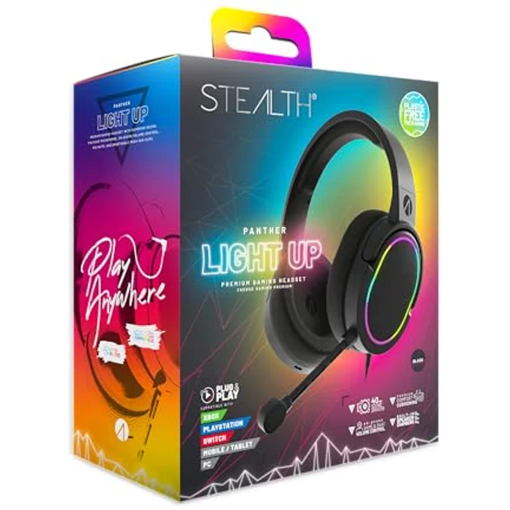 STEALTH Panther Gaming-Headset, Over-ear mit LED Beleuchtung und 40 mm Lautsprechern, Schwarz – Bild 1