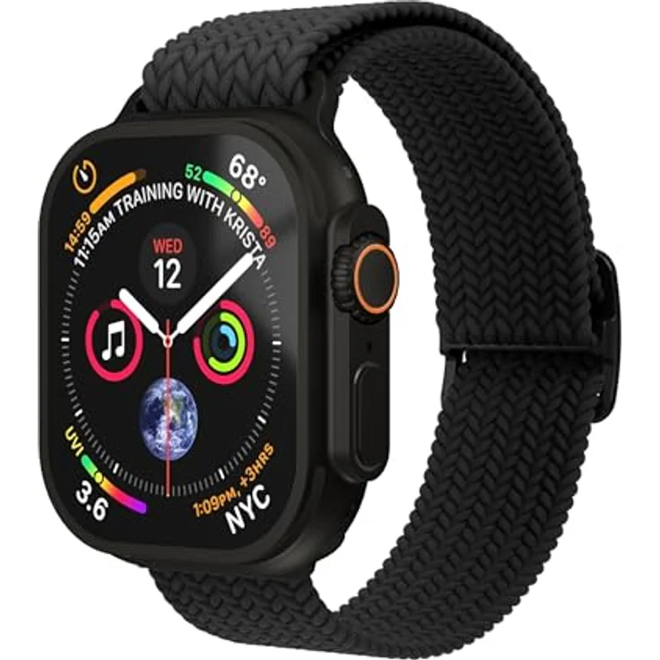 VONMÄHLEN Woven Loop Nylonarmband, stufenlos verstellbar, schweiß- und wasserabweisend, kompatibel mit Apple Watch - All Black – Bild 1