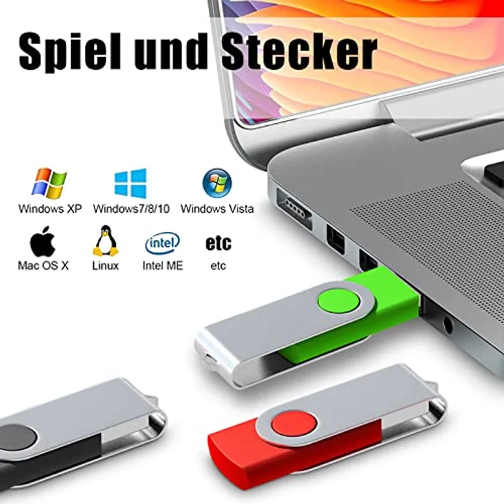 EASTBULL 8GB USB Stick, 5er Set Mehrfarbige USB 2.0 Speichersticks mit 360° Drehmechanismus und Schlüsselring – Bild 2