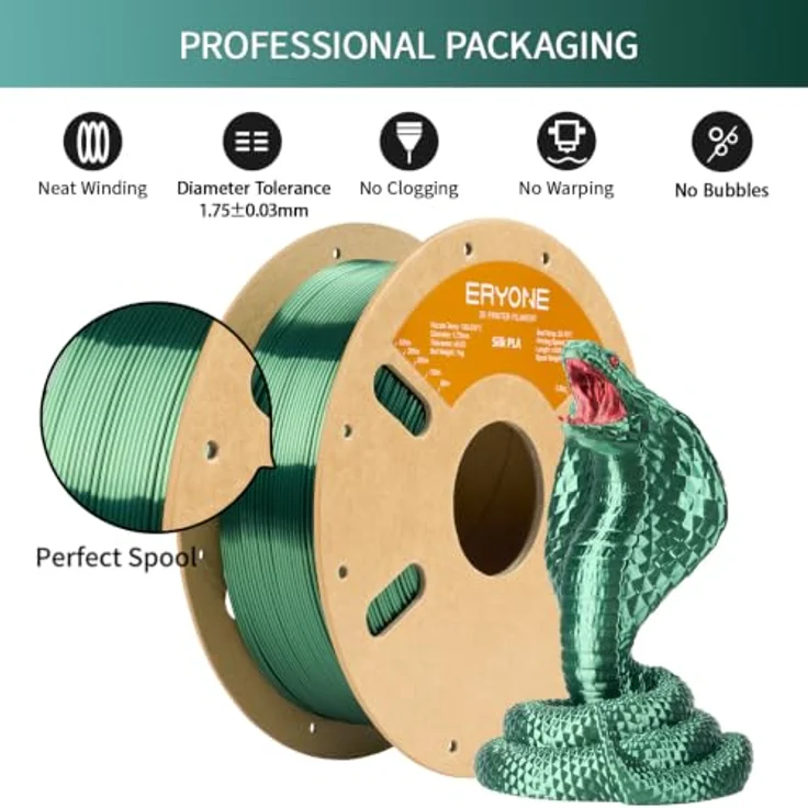 ERYONE Silk PLA Filament 1.75 mm, 1 kg Spule, Olivgrün, glänzendes 3D Drucker Filament, minimaler Toleranzwert +/- 0.03 mm – Bild 3