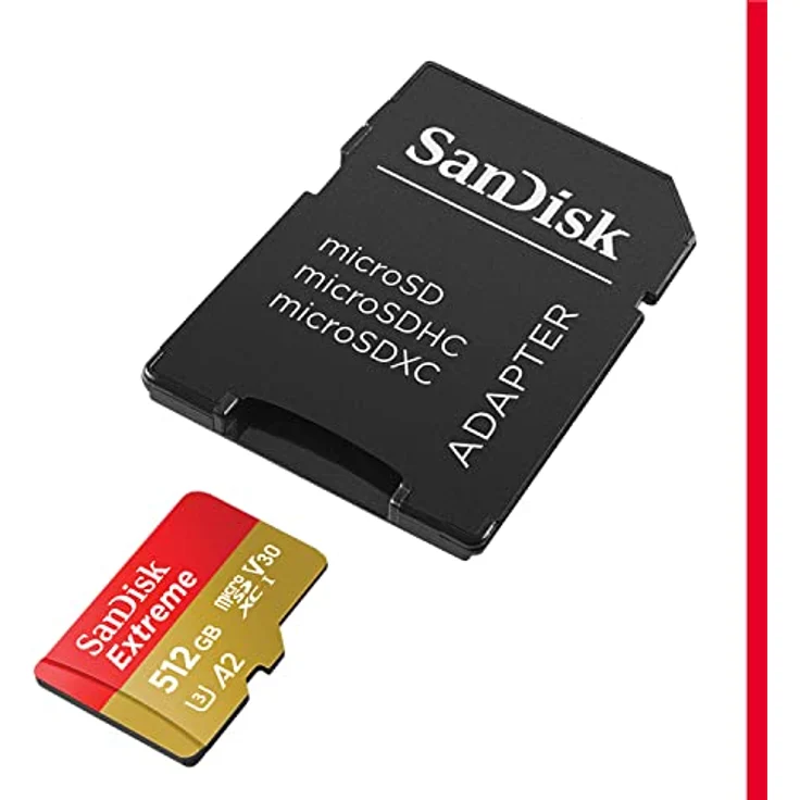 SanDisk Extreme microSDXC UHS-I Speicherkarte 512 GB + Adapter (Für Smartphones, Actionkameras und Drohnen, A2, C10, V30, U3, 190 MB/s Übertragung, RescuePRO Deluxe) – Bild 2