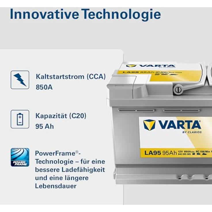 Varta LA95, Professional AGM Autobatterie 12V mit 95Ah und 850A, wartungsfrei und zyklenfest für Wohnmobile und Boote – Bild 4