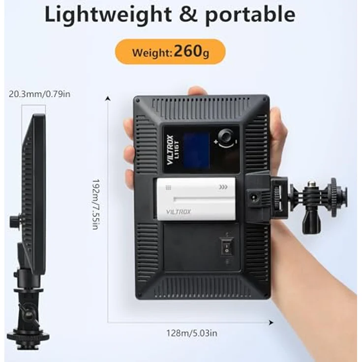 VILTROX L116T Dimmbar LED-Videoleuchte 3300K-5600k Farbtemperatur Studioleuchte Fotoleuchte für DSLR Kameras und Videokameras (ohne Batterie) – Bild 8