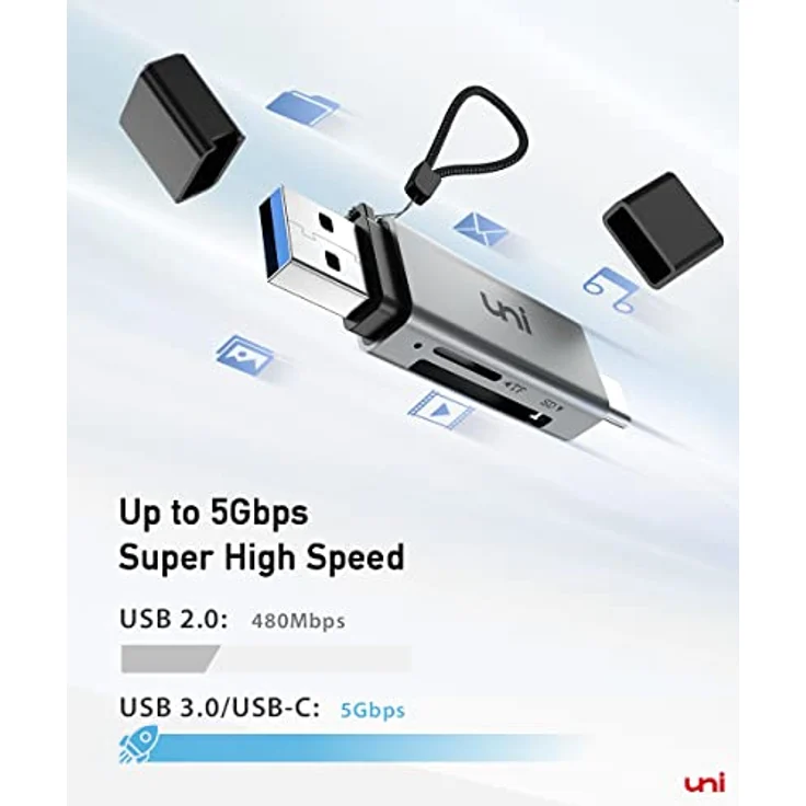 SD Kartenleser, uni USB Kartenleser 3.0, USB C Kartenleser Aluminum 2in1, OTG Adapter, Kartenlesegerät USB C, kompatibel für SD/Micro SD/TF/SDHC/SDXC, kompatibel mit Android/Windows/Mac/OS usw. – Bild 2