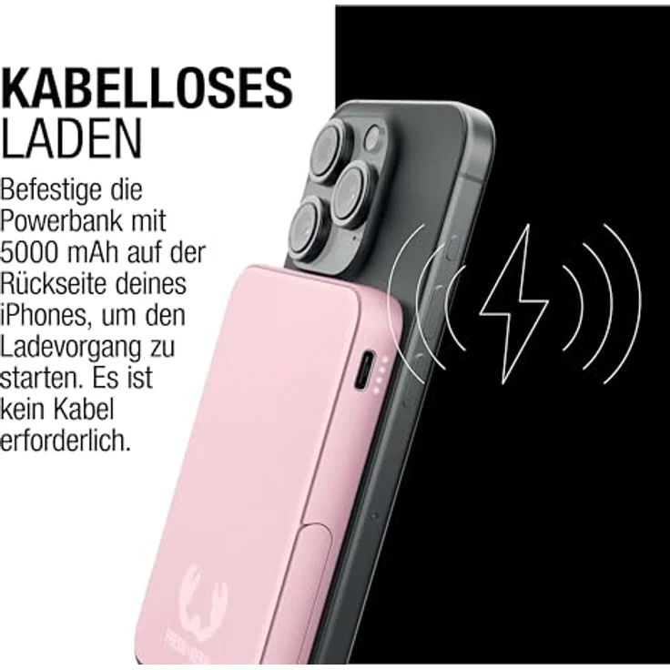 Fresh 'n Rebel Wireless Magnetic Powerbank 5000mAh, MagSafe-kompatibel, PD 20W Schnellladung, USB-C Port (in/Out), tragbar, mit Ständer (Pastel Pink) – Bild 3