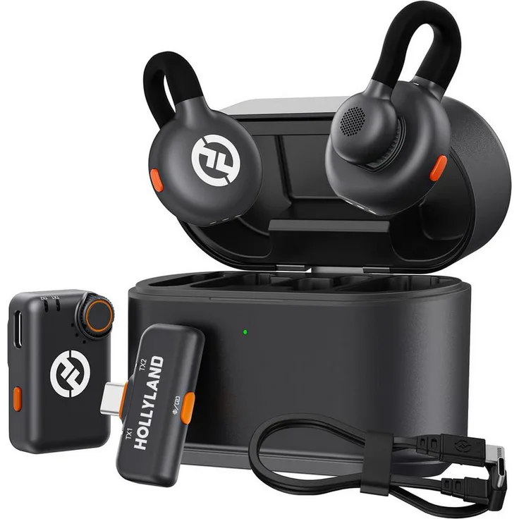 Hollyland LARK M2S Kabelloses Lavaliermikrofon, Geräuschunterdrückung, 300m Reichweite, Titan-Clip, Plug-and-Play, bis zu 27 Stunden Akkulaufzeit