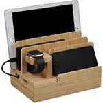 Relaxdays Ladestation, für Apple Watch, Bambus, HxBxT 15 x 21,5 x 15 cm, Handystation, Tablethalter, Uhrenständer, Natur