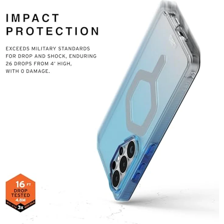 URBAN ARMOR GEAR Plyo Case für Samsung Galaxy S26 Ultra, sturzfeste Hülle mit Magnetring, Wireless Charging kompatibel, blau/transparent/Ombre – Bild 3