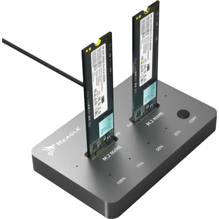 Reagle Externer SSD NVMe M.2 Docking- und Klon-Adapter USB-C 3.2 Gen 2 bis 4TB, 10Gbps, Plug and Play, Aluminiumgehäuse, Offline Klonfunktion, Kompatibel mit Crucial, Samsung, Lexar, Goodram, Kingston, Silber
