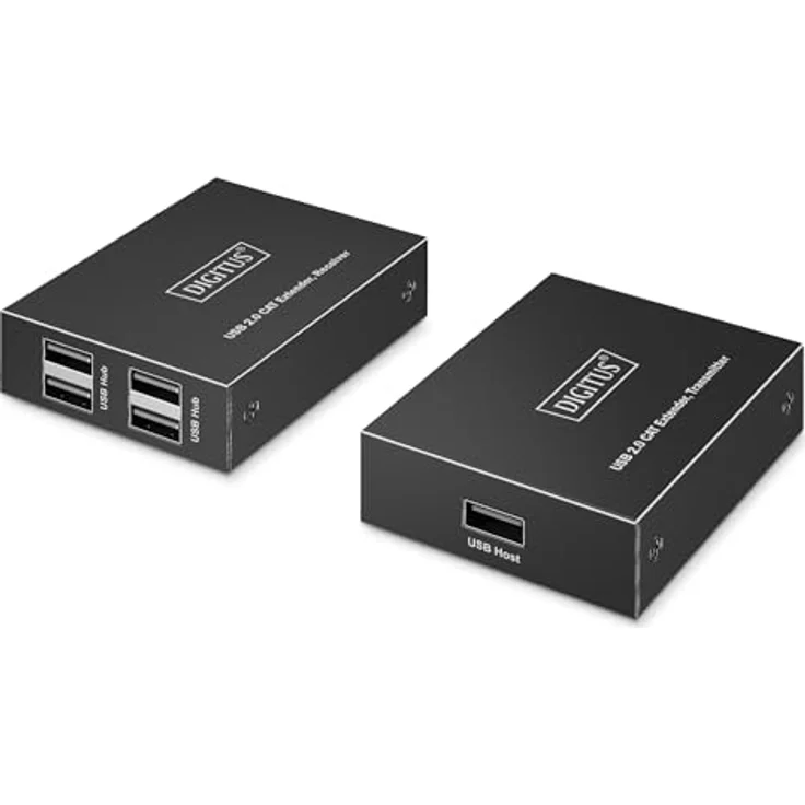 DIGITUS USB 2.0 Ethernet-Extender, 4-Port USB-A Hub mit 150m Reichweite, 480 Mbps, schwarz – Bild 1