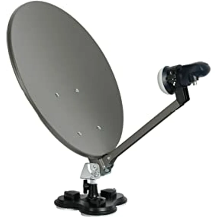 SKY VISION Camping Sat Anlage für den mobilen Gebrauch, Stahl Satellitenschüssel Komplettset mit Single Universal LNB und HDTV Satelliten Receiver, Sat Schüssel 40 cm mit 10 m Anschlusskabel – Bild 5