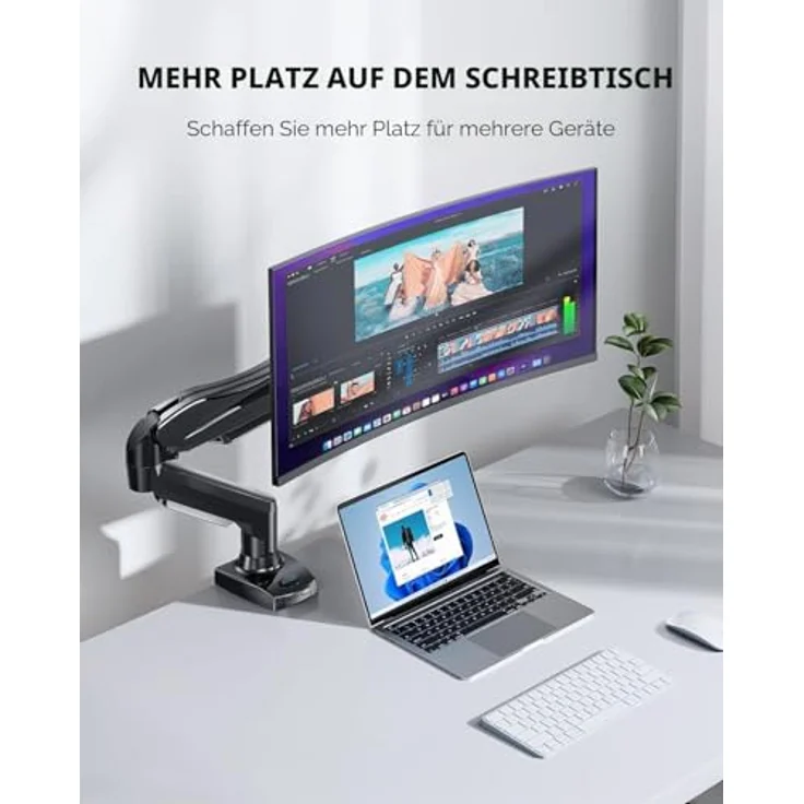 HUANUO Monitor Halterung für 13 bis 32 Zoll Bildschirme, Höhenverstellbarer Einzelner Monitorarm mit Neigungen, Schwenken und Drehen, VESA 75 & 100 mm, max. 9 kg tragfähig – Bild 5