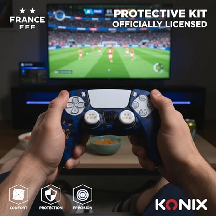Konix FFF Schutzhülle für DualSense PS5 Controller - Silikon - Rutschfeste Griffe - Motiv 2 Sterne - Blau und Schwarz – Bild 3