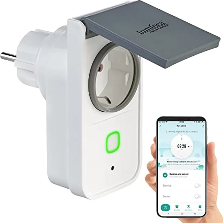 Luminea Home Control SF-550 Zeitschaltuhr: WLAN-Outdoor-Steckdose, HomeKit-fähig, App, Sprachbefehl, Strommessung (Wlansteckdosen)