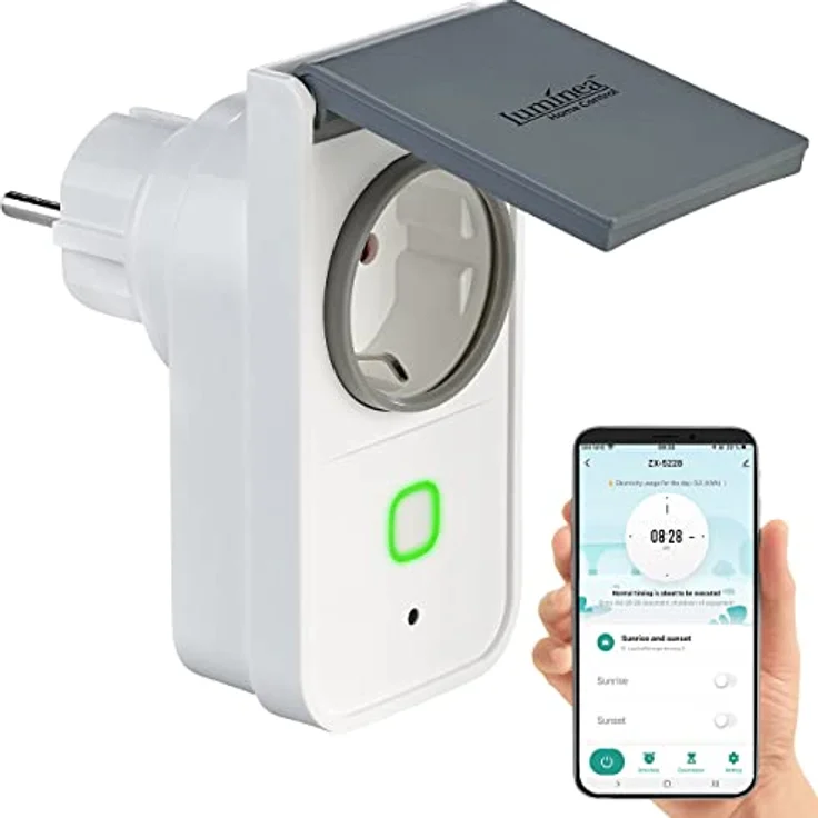 Luminea Home Control SF-550 Zeitschaltuhr: WLAN-Outdoor-Steckdose, HomeKit-fähig, App, Sprachbefehl, Strommessung (Wlansteckdosen) – Bild 1