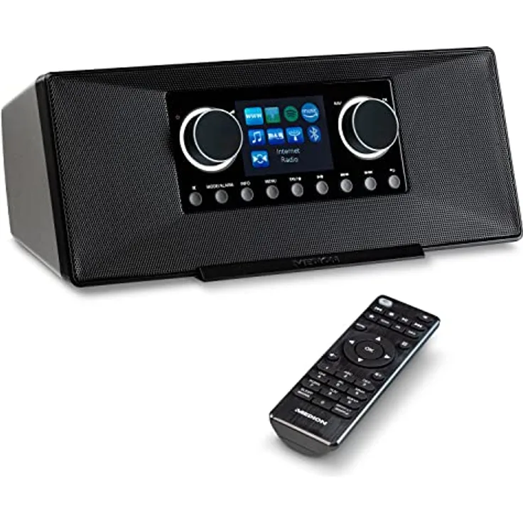 MEDION P85333 Internetradio mit DAB+ (WLAN, UKW, Spotify Connect, Amazon Music, DLNA, USB, Kopfhörer-Anschluss, AUX, Stereo Line-Out Cinch, Sleep Timer) Schwarz